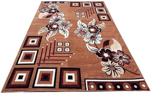 Image of Coffee Multi Color Area Rug 4x5 Feet Floral BCF Compact Living Room Bedroom Small Space Home Decor