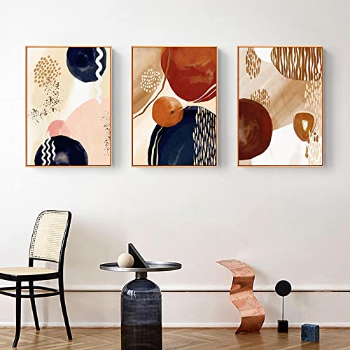 Affiche moderne orange pour salon : triptyque abstrait nordique 50x70 cm