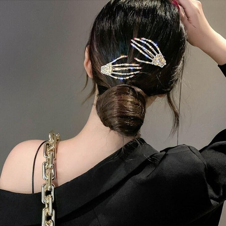 Miniatura 4 de Pinzas de pelo de esqueleto de Halloween de 5 colores, 5 piezas de pinzas góticas góticas para el cabello, accesorios de regalo para mujeres,