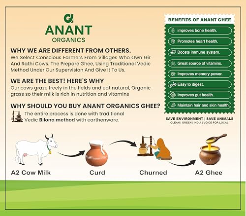 Image of Anant Organics A2 Desi Cow Ghee | Vedic Bilona Method 100% Pure & Natural Ghee Glass Bottle 750ml