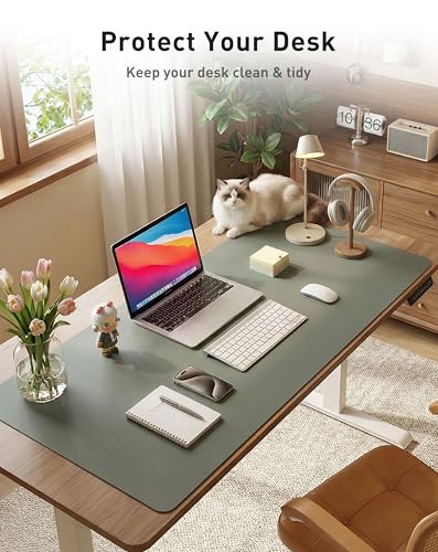 Image of Aothia Faux Leather Desk Mat - Large Mouse Pad, Non-Slip PU Leather Blotter, Waterproof Writing Surface for Office and Home (Jungle Green, 42 inch x 17 inch)