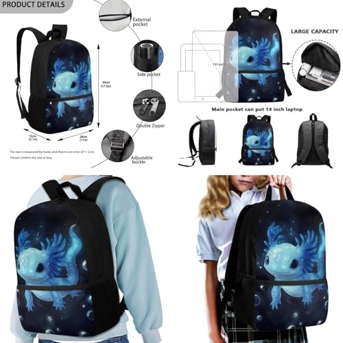 Coldinair 3 Piece Blue Axolotl Backpack Set for Boys 17inch Backpack with Lunch Box Pencil Case Kids Back to School Bag 3PCS Large Bookbag for Kindergarten Elementary Primary School4