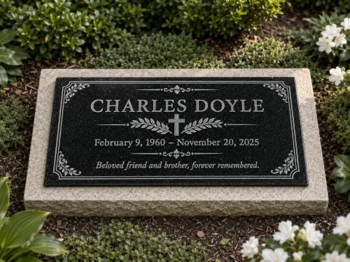 Image of Personalized Granite Memorial Headstone, Grave Marker for Cemetery & Garden