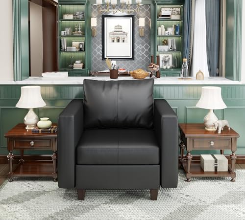 Sillón Modular Moderno Negro de Cuero Artificial miniatura 3
