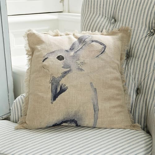Housse de coussin lin tissé à la main bleu Loberon Riamira