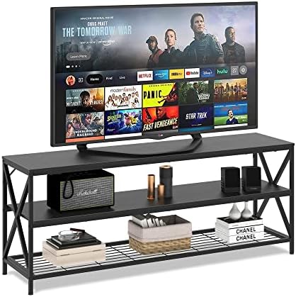 Hompenny TV Stand for TV up to 65 INCH, Sturdy Entertainment Center 55 INCH Industrial TV Console with 3-Tier Storage Shelves for Living Room Bedroom Gaming Room, Easy to Assemble, Black