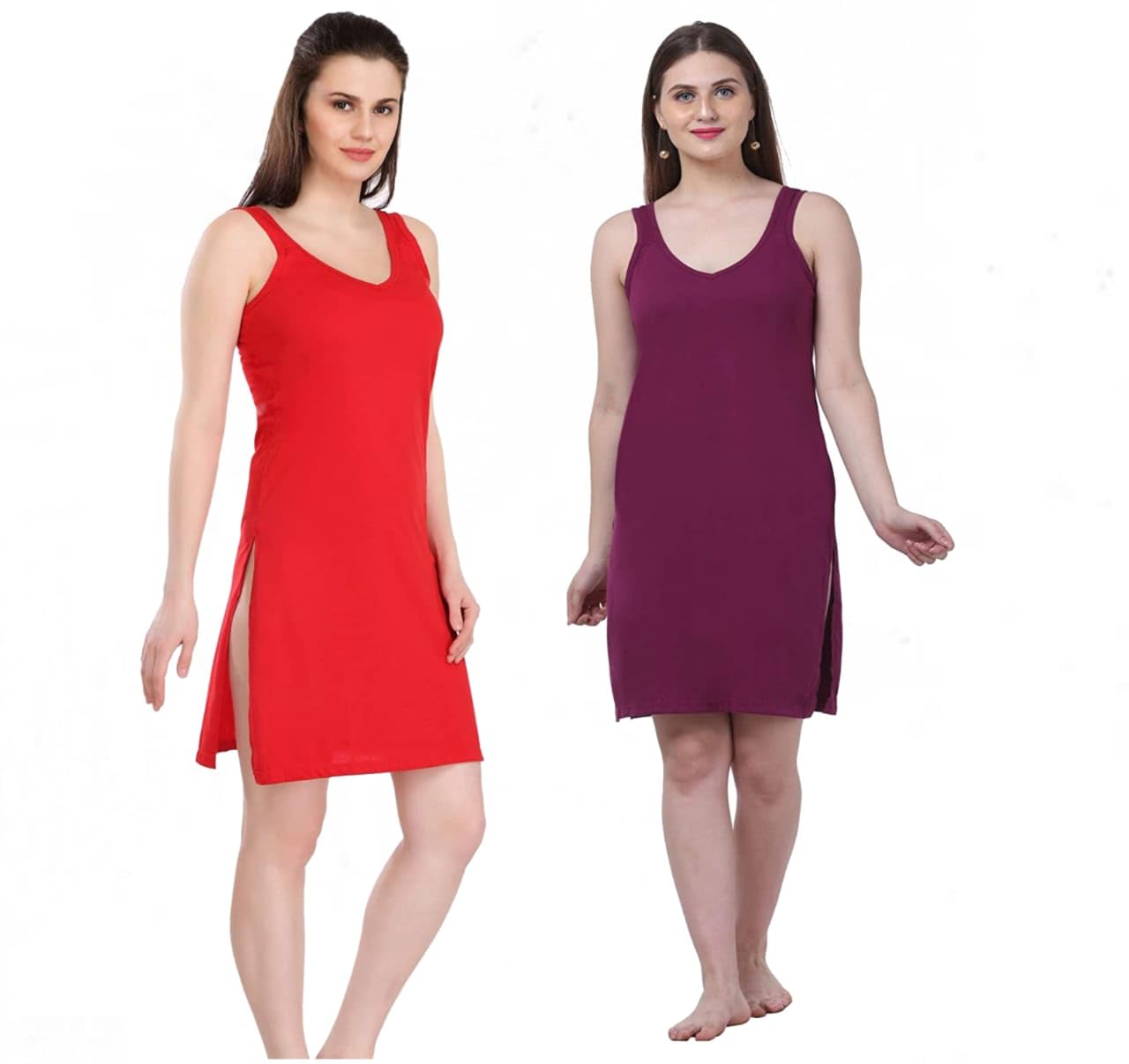 h & c Cotton Hosiery Kurti Slip Long Camisole Shamiz Plus Size Kurta Slip for Women, Pack of 2 (Maroon & RED,XL)-picture-24