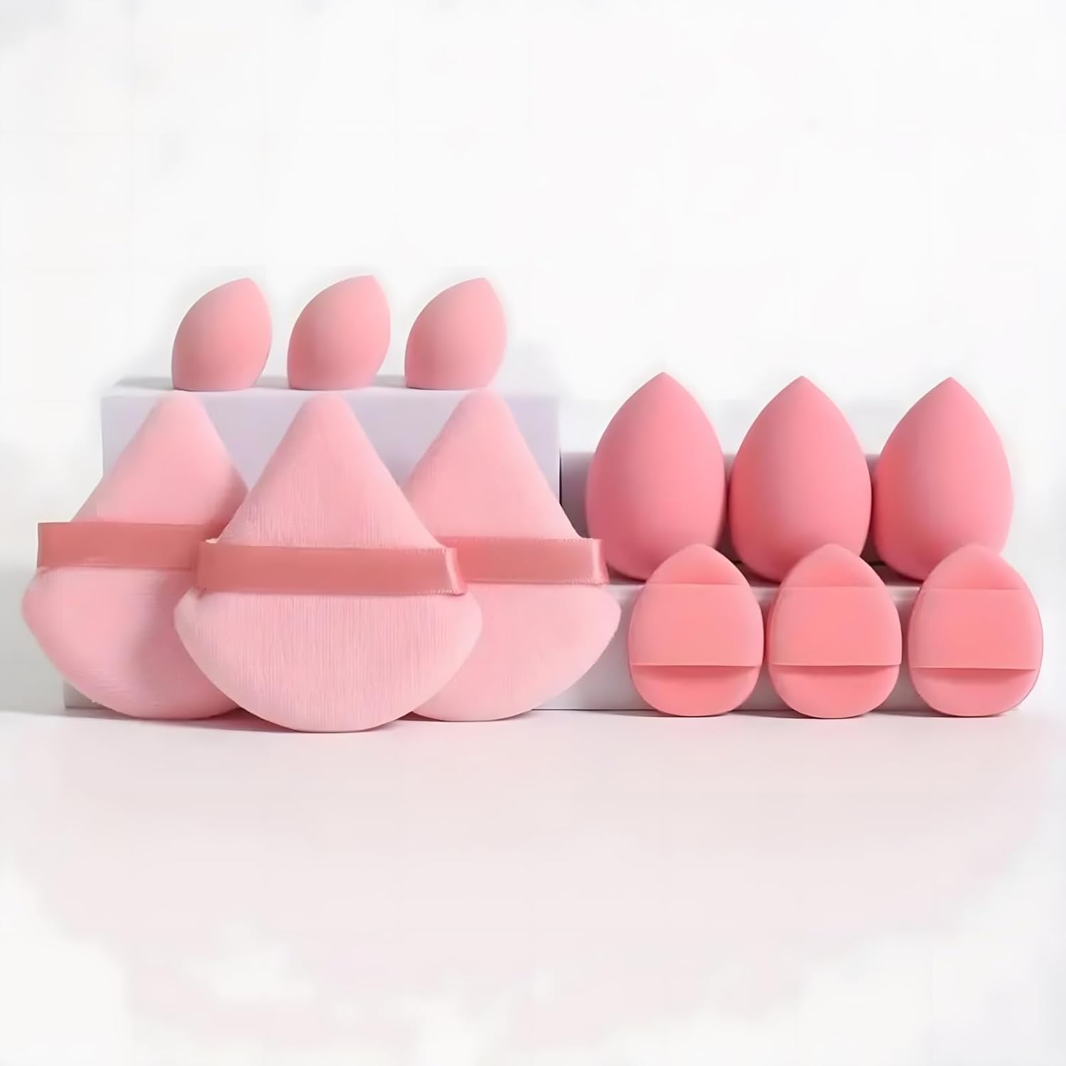 Makeup Sponge Set, 12 Pieces Latex Free Flawless Soft Setting, Beauty Blender Sponge Suitable for Liquid, Cream and Powder, Equipped with 3 Mini Beauty Sponges and 3 Mini Powder Puffs（Pink）