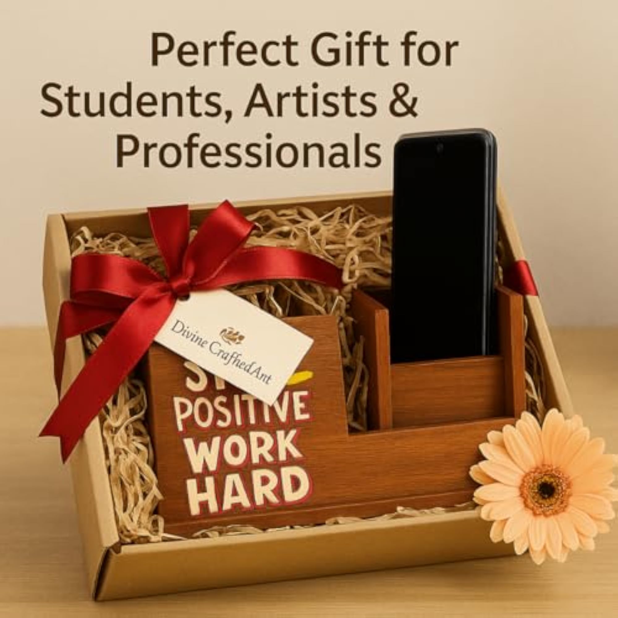 Handcrafted Wooden Pen Holder & Mobile Stand Desk Organizer