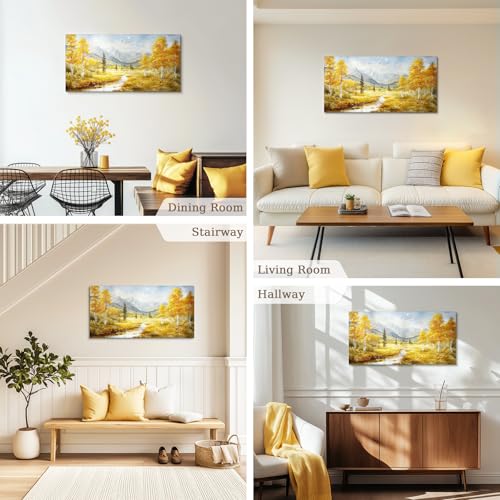 crmotu Autumn Landscape Wall Art, Birch Tree Forest Large Artwork, Mountain River Scenic Canvas Painting, Rustic Aesthetic Pictures Wall Decor Living Room Bedroom Bathroom Kitchen Art Prints 20x40inch