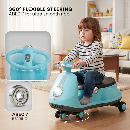 Image of Baybee Gliddo Baby Swing Car for Kids with LED Lights & Music | 360 Steering Twister Push Ride On with Wide Seat, Storage & Smooth Glide | Wiggle Magic Car for Boys & Girls Aged 3+ Years (Sky Blue)