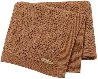 LAWKUL Baby Blanket Cellular Knitted 100% Cotton Soft Blankets for Newborn Boy Girls Toddler 100x80cm Mustard Brown