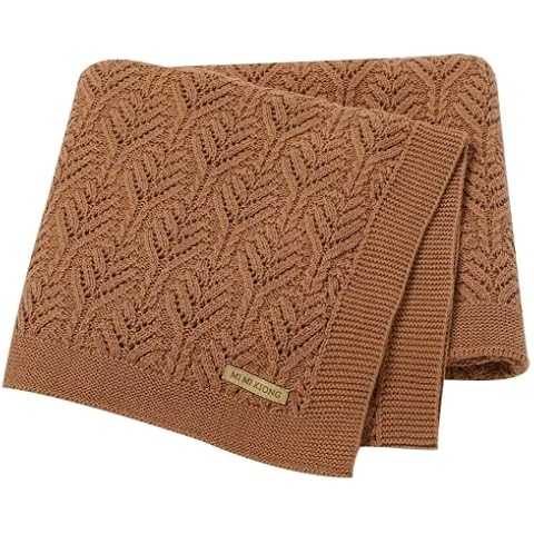 Baby Blanket Cellular Knitted 100% Cotton Soft Blankets for Newborn Boy Girls Toddler 100x80cm Mustard Brown Cover