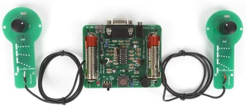 Top-down view of the Whadda WSG192 main circuit board with components and battery holders
