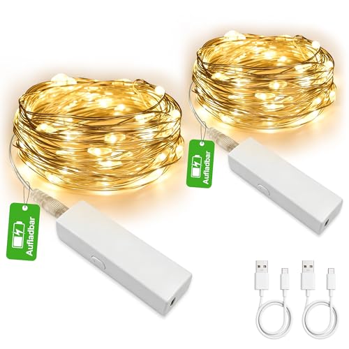 MUSUNIA Mini Cadena de Luces Recargable, 5 m, 50 LEDs, Luz Blanca Cálida