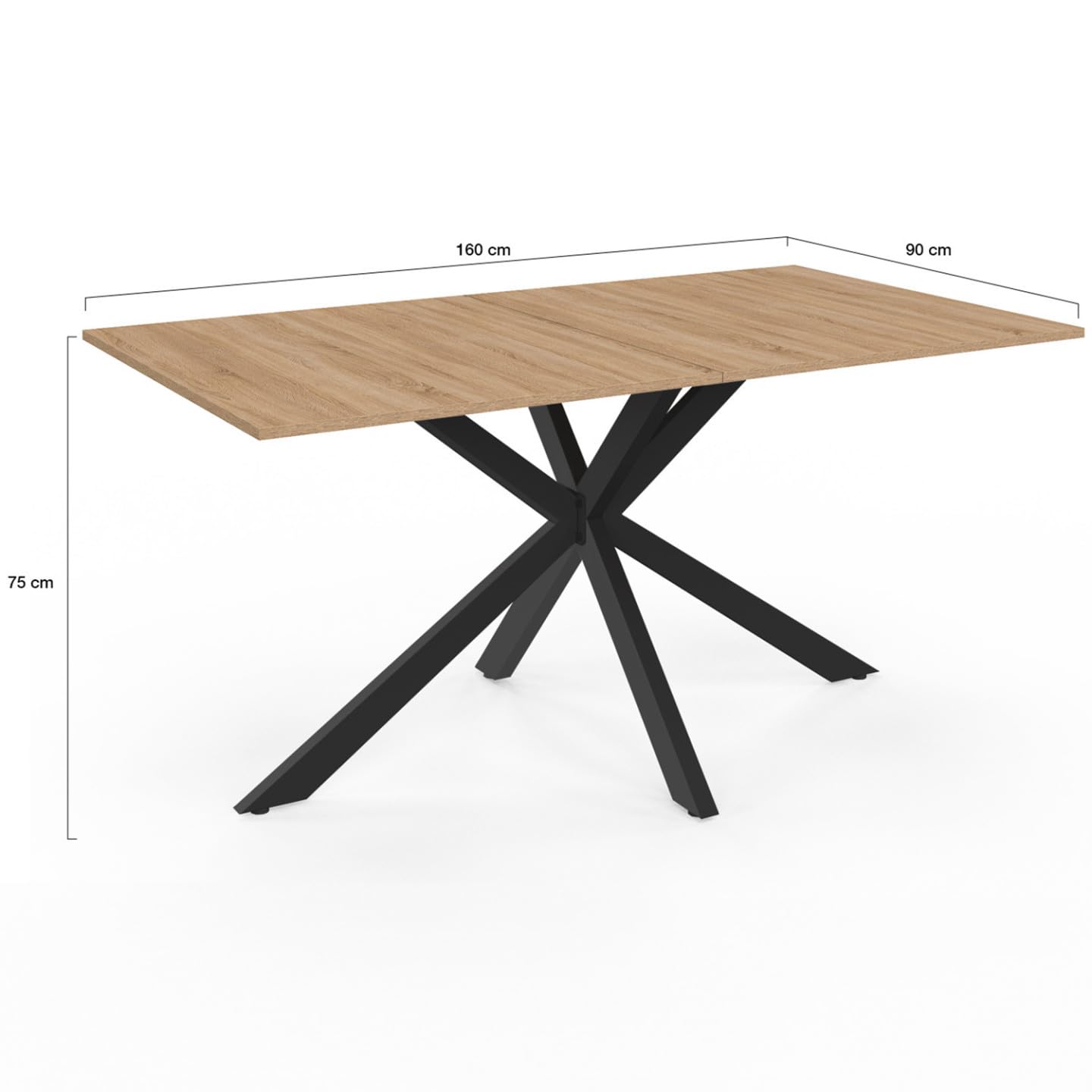 IDMarket - Rechteckiger Esstisch ALIX 8 Personen Spinnenfuß Holz und Schwarz 160 cm