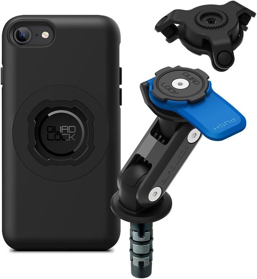 Quad Lock Motorcycle Fork Stem Phone Mount Kit with Vibration Dampener and iPhone SE (3rd / 2nd Gen) & 8/7 MAG Case