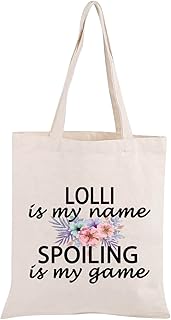 PWHAOO Grandma Lolli Gift Lolli Is My Name Spoiling Is My Game Tote Bag Canvas Best Lolli Ever Shopping Bag (spoiling Lolli Tote)