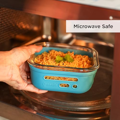 Image of GLASAFE Borosilicate Glass Lunch Box for Office w /t Air-Tight lid & Protective Silicone Sleeve | Tiffin Box for Men & Woman | Microwave & Dishwasher Safe | Leakproof Design | Set of 1-520ml,Blue