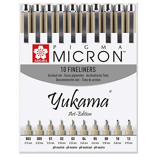Sakura Pigma Yukama® Art Edition Rotuladores de punta fina, 10 unidades, nro. 003-12, negro
