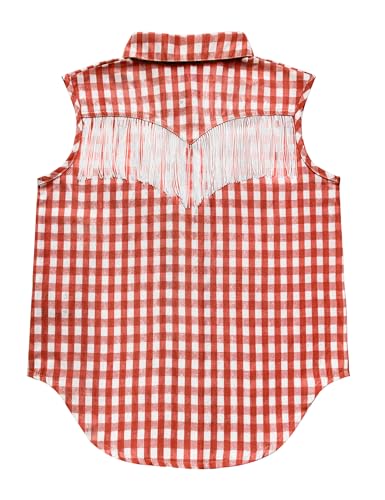 Image of Girls Fringe Shirt Sleeveless Button Down Western Cowgirl Tassel Trim Casual Blouse Shirt Top 4-13Y