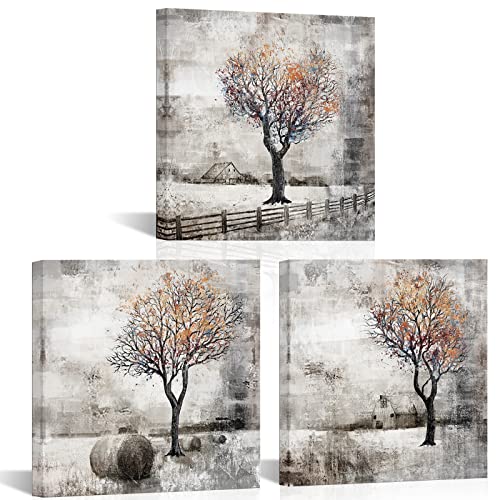 SkenoArt Three-Piece Rustic Farmhouse Landscape Canvas Art #TOP29