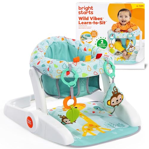 Bright Starts Learn-to-Sit 2-Position Baby Floor Seat with Toys, Unisex, 4-12 Months, Wild Wiggles