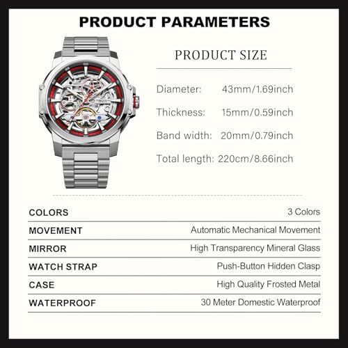 Image of FORSINING Men's Luxury Automatic Skeleton Mechanical Watch, Industrial Style Self-Winding Hollow Watches with Tourbillon & Luminous Function, Stainless Steel Strap Mens Wristwatch