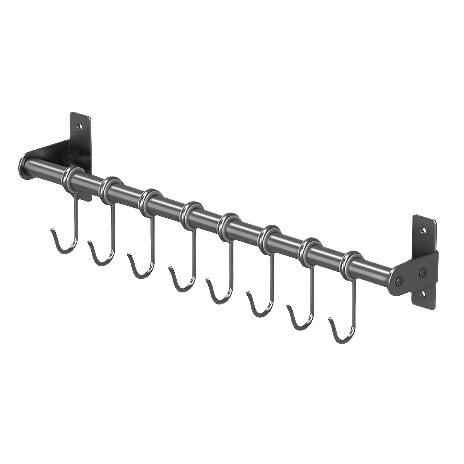 Meetoz Gray Kitchen Utensil Holder Hanger, Utensil Rack 40Cm, Aluminium Kitchen Rail With 8 Hanging Hooks, Bathroom Towel Bar, Wall Mounted Hanger, Organizer For Hanging Knives, Pot And Pan(Gray)