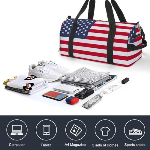 America Usa Flag Travel Duffle for Men Women with Wet Pocket and Shoe Compartment4