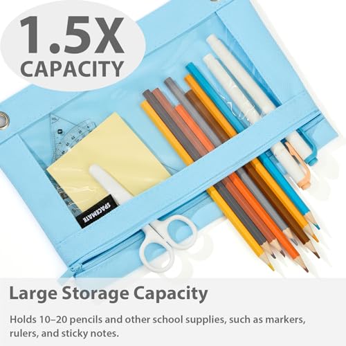 Image of SPACEMATE Pencil Pouch for 3 Ring Binder, Clear 3-Hole Zipper Pencil Case