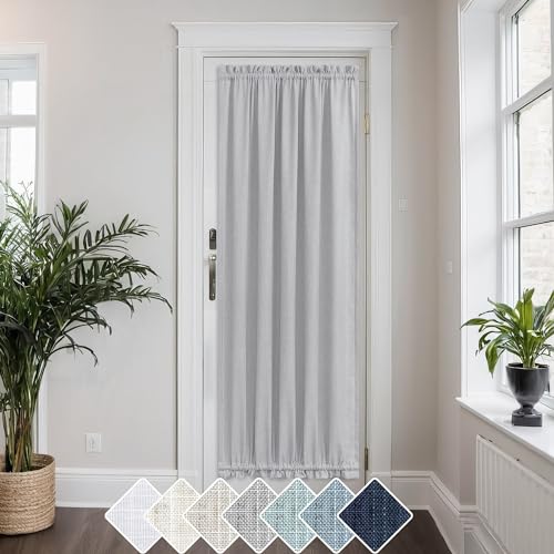 KOUFALL Grey Front Door Curtains for Glass Window, Light Filtering Privacy Linen Blend Farmhouse Boho Panels, Bonus Tie-Back, 1 Panel, 52" W x 72" L, Light Dove Gray