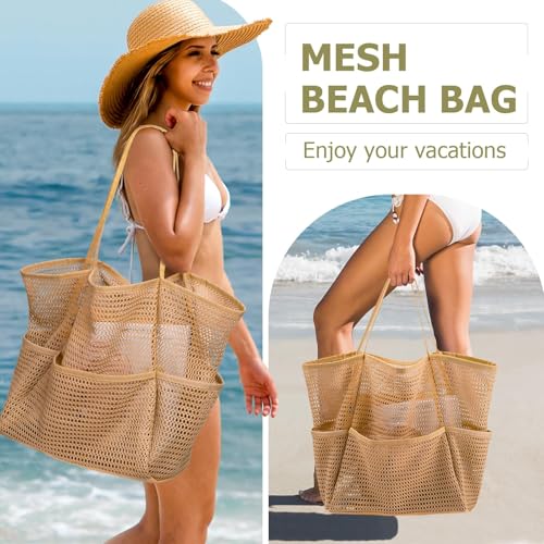 mesh beach bag large beach bag 25L with 5 packet, ideal for pool, Gym, Grocery and Toys storage4