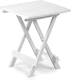 FineHome - Tavolo pieghevole da campeggio, da giardino, in plastica, 44 x 44 x 50 cm, colore: Bianco