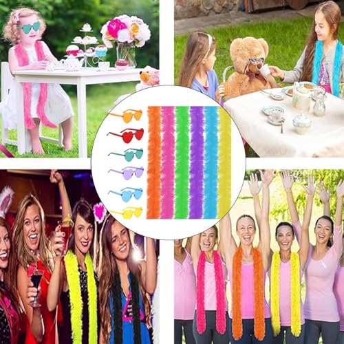 SSKHE 12 Federboas mit bunten Federn, Klappdeckel, 12 Stück, mit Sonnenbrille ohne Rahmen – Federboa für Damen, Cosplay, Halloween, Tanz und Partys