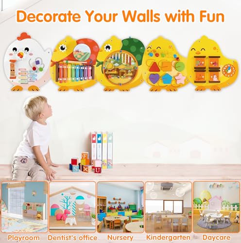 Chick Squad Activity Wall Busy Board Panels | 11-in-1 Wooden Sensory Wall Panel for Kids, Montessori Learning Activity Center | Perfect for Toddler Playroom Daycare Nursery Classroom Dentist Office - Image 5