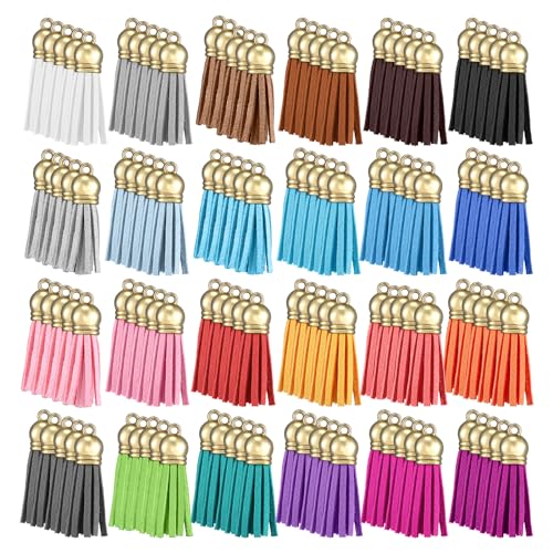Catálogo para Comprar On-line Borlas favoritos de las personas. 42 Naler 120 Borlas de Cuero con Borlas de Gamuza Sintética con Tapas de 38 mm para Llavero Correas para Colgar Decoración de Bricolaje Accesorios 24 Colores (Cabeza de Oro)