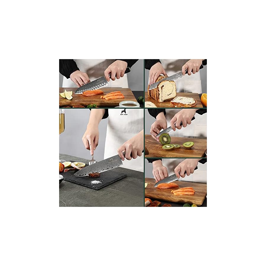 Knife Sets for Kitchen with Block, 7 Pieces Damascus Knife Set, VG10 Steel with Micarta Handle, Chef Knife Set and Kitchen Shear