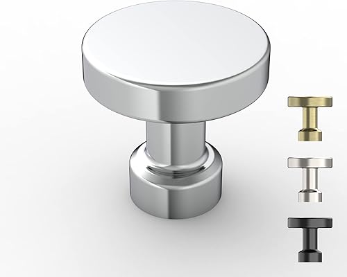 Paquete de 10 pomos cromados para gabinetes, pomos redondos cromados pulidos de 1.2 pulgadas para armarios y aparadores