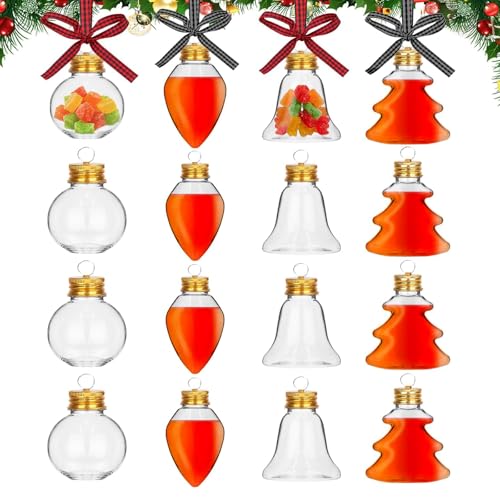 Zoyomax 16Pcs Clear Fillable Christmas Ornaments Fillable Booze Balls for Christmas Tree Hanging Decoration Bulbs Xmas Clear Plastic Ornaments for Indoor and Outdoor (4 Styles 50ml)
