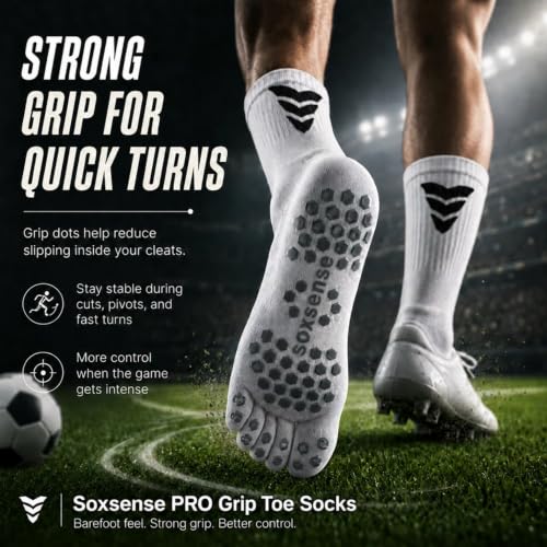 Image of Soxsense Soccer Grip Toe Socks, Non-Slip Socks for Sports & Pilates | Individual Five-Toe Design, Non-Slip Grip Sole, Supportive Arch Fit, Breathable Mesh Ventilation