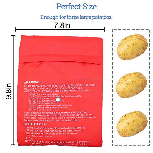 Microwave Potato Bag, 3 Pack Reusable Express Microwave Potato Cooker Bag, Baked Potato Cooker Perfect Potatoes 4 Minutes - Red Baked Pouch #TOP5