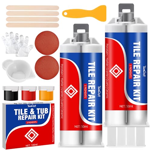 Kit de reparación de porcelana para bañera, azulejos y ducha, relleno de fibra de vidrio y reparación de grietas, abolladuras y agujeros
