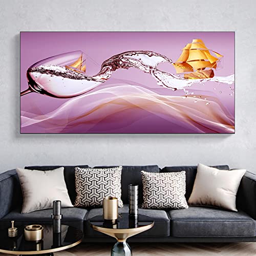 Art mural salon peinture abstraite toile dorée 70x140cm grand format sans cadre