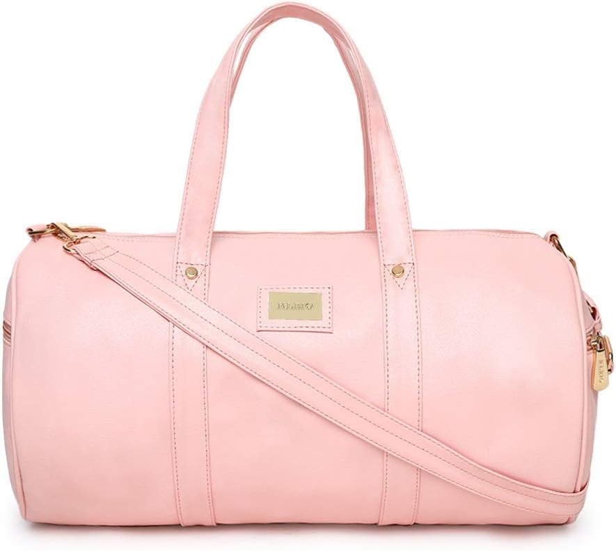 KLEIOPU Leather Spacious Unisex Duffle Bag (Pink) with Handle & Zip Closure | Water Resistant Durable Travel & Gym Bag | Medium Size Bag Suitable to carry Essentials