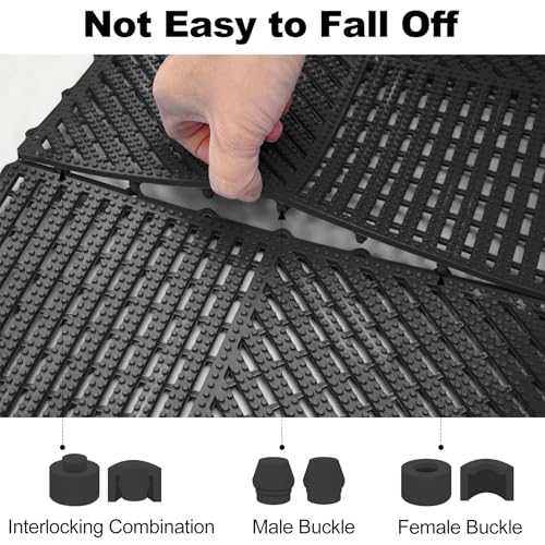 Image of ToLanbbt Modular Interlocking Cushion 12P 11.8 inch x 11.8 inch Interlocking Rubber Floor Drain Holes Non-Slip Splicing Drainage Mats for Deck, Shower, Kitchen, Drain Pool, Sauna Bath (Black, 2 Rows Dots)