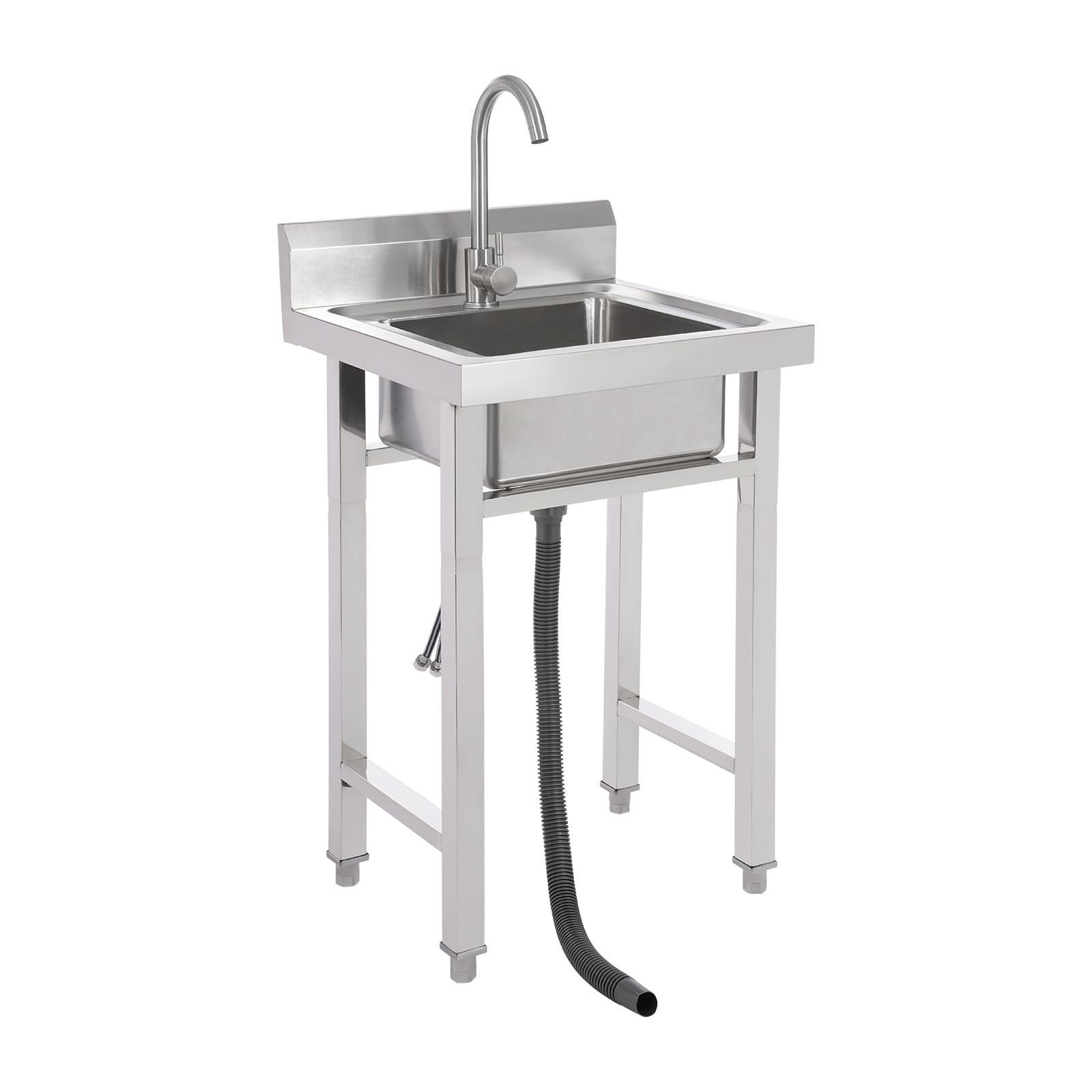 Évier de cuisine commercial sur pied avec robinet rotatif à 360° - En acier inoxydable - Pour nettoyer la vaisselle - 50 x 50 x 93 cm