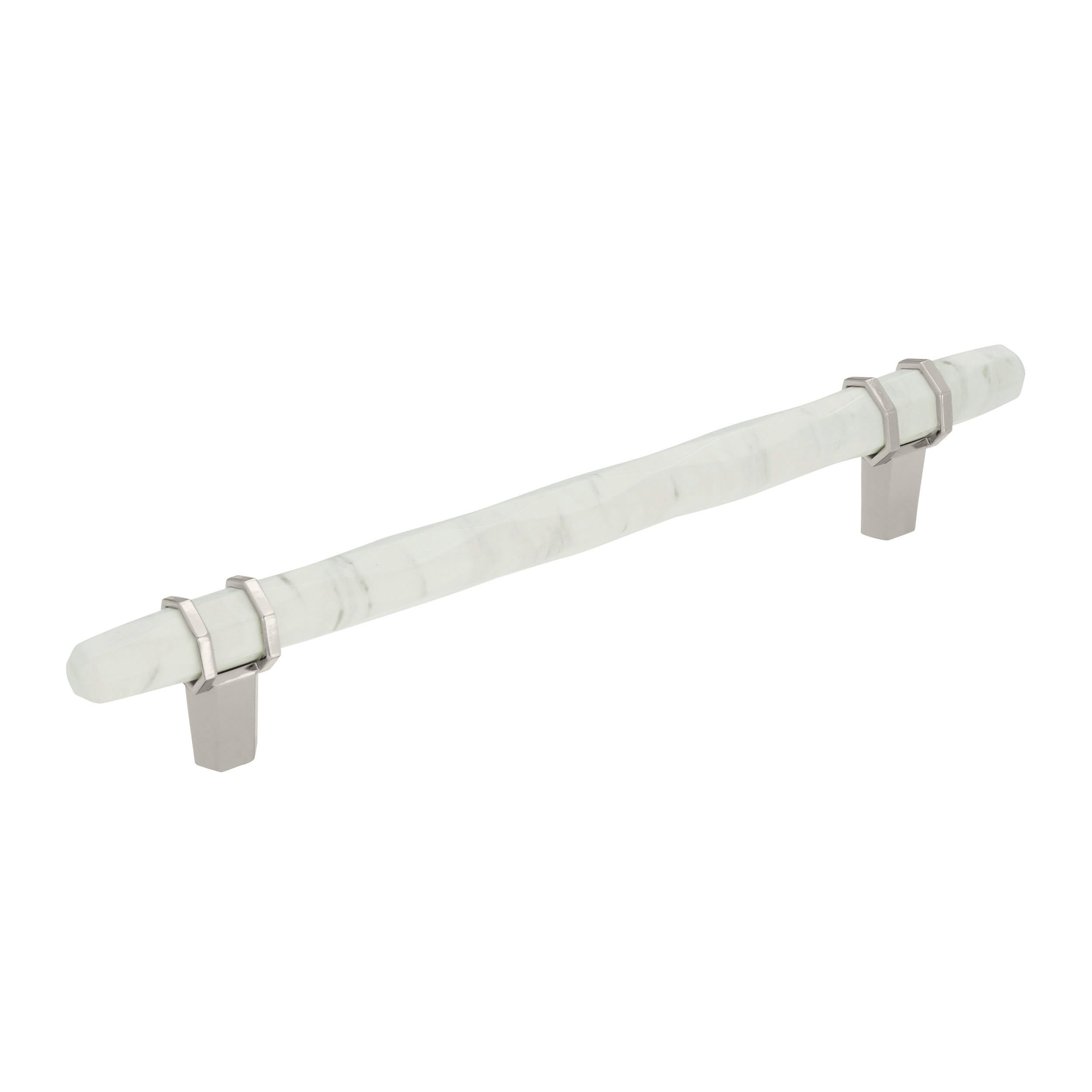 Amerock | Cabinet Pull | Marble White/Polished Nickel | 6-5/16 inch (160 mm) Center to Center | Carrione | 1 Pack | Drawer Pull | Drawer Handle |