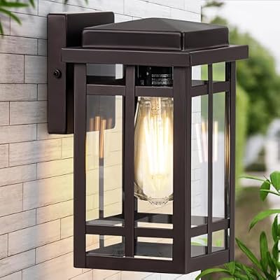 Outdoor Wall Light Fixtures 9.76'', Waterproof Porch Lights Wall Lanterns, Exterior Modern Matte Brown Wall Mount Lighting, Anti-Rust E26 Socket Wall Scones for Front Door Garage, 1 Pack