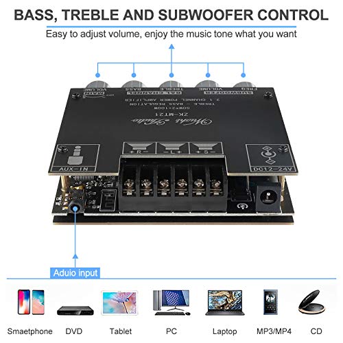 Carte amplificateur Bluetooth 2.1 2X50W+100W 12V-24V Module amplificateur de puissance Audio contrôle des basses et des aigus